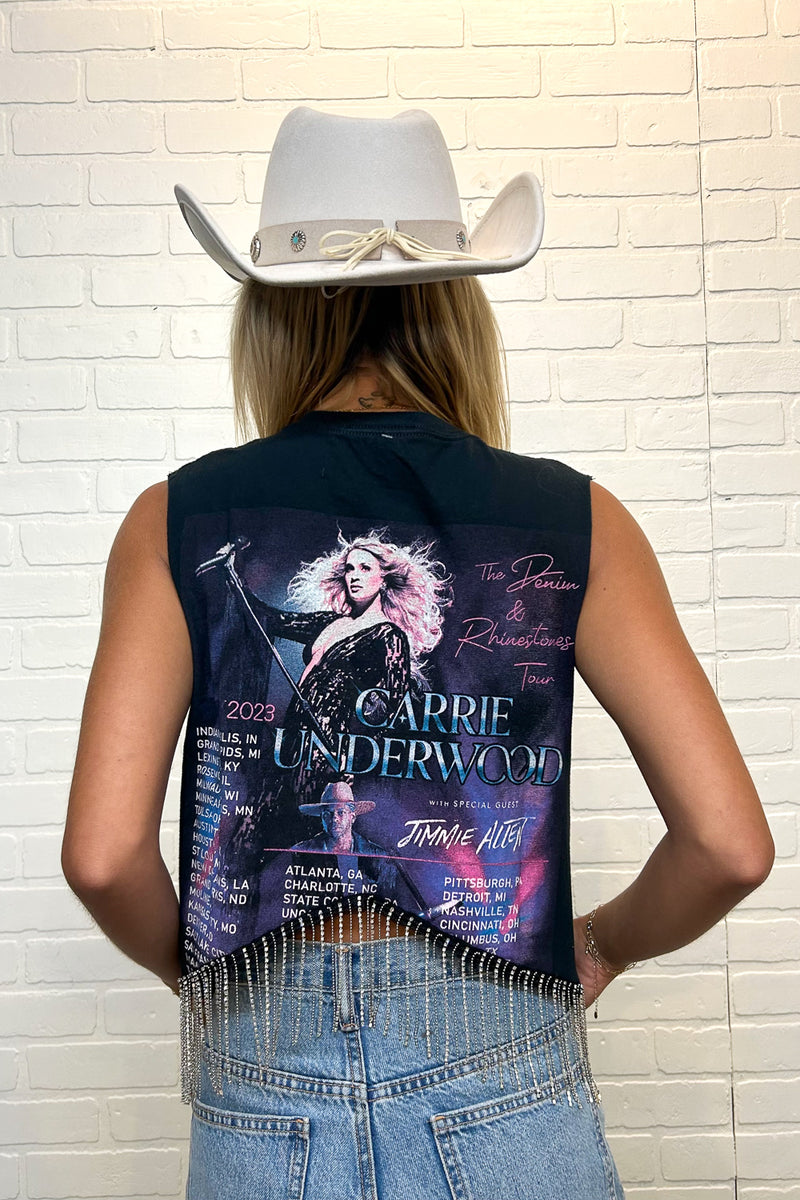 Carrie Underwood Cropped Rhinestone Fringe Tank