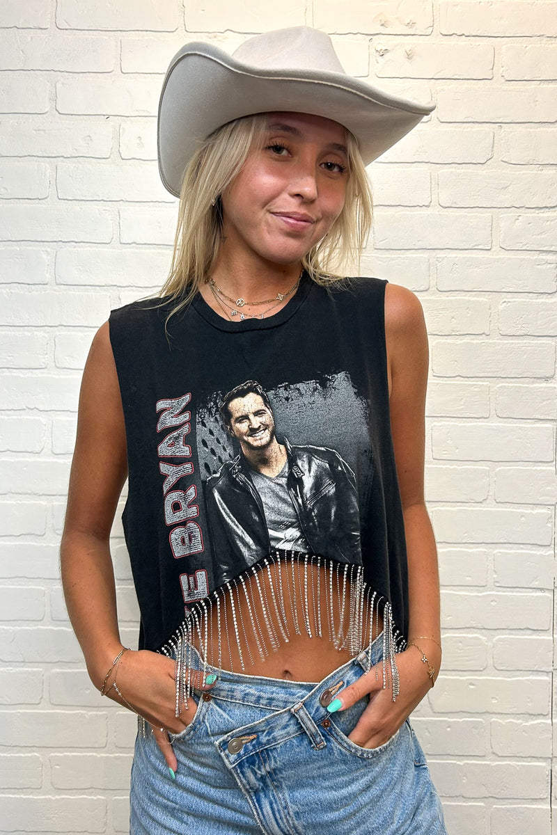 Luke Bryan Cropped Rhinestone Fringe Tank