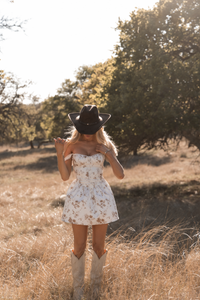 Dara Floral Corset Mini Dress: White Brown