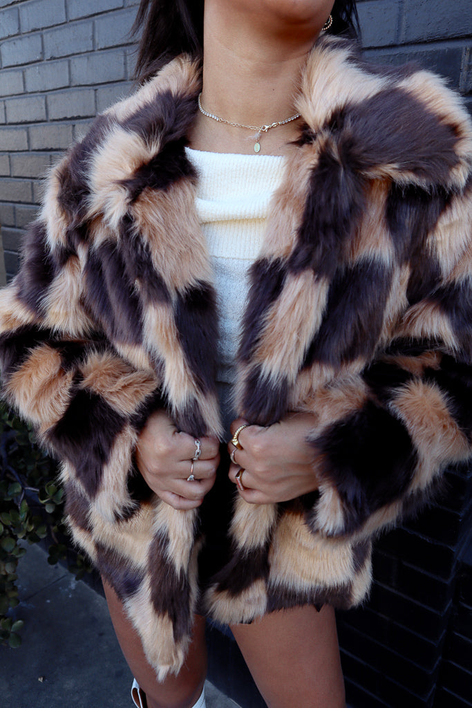 Checkered Faux Fur Jacket