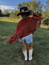 Wild Red Suede Cropped Fringe Jacket