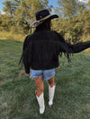 Rinzi Suede Fringe Cropped Jacket- Black