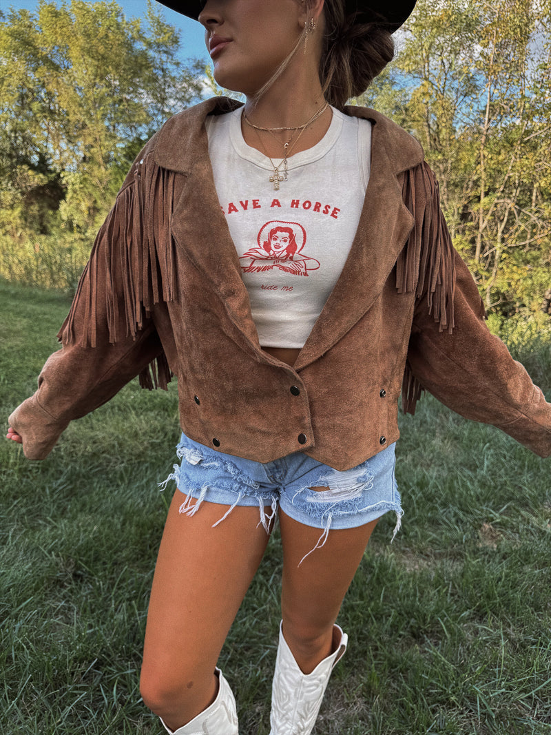 Vintage G400 Suede Fringe Jacket- Brown