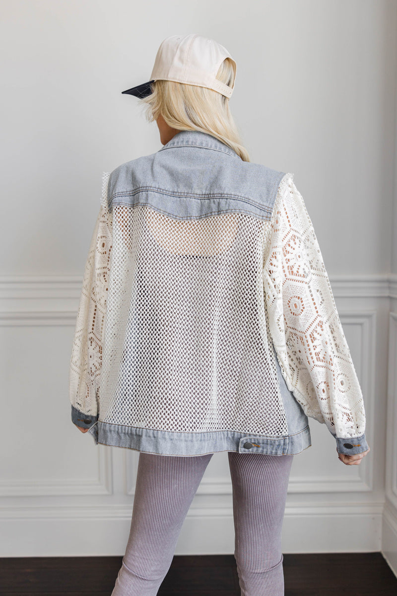 Marlowe Crochet Lace Denim Jacket