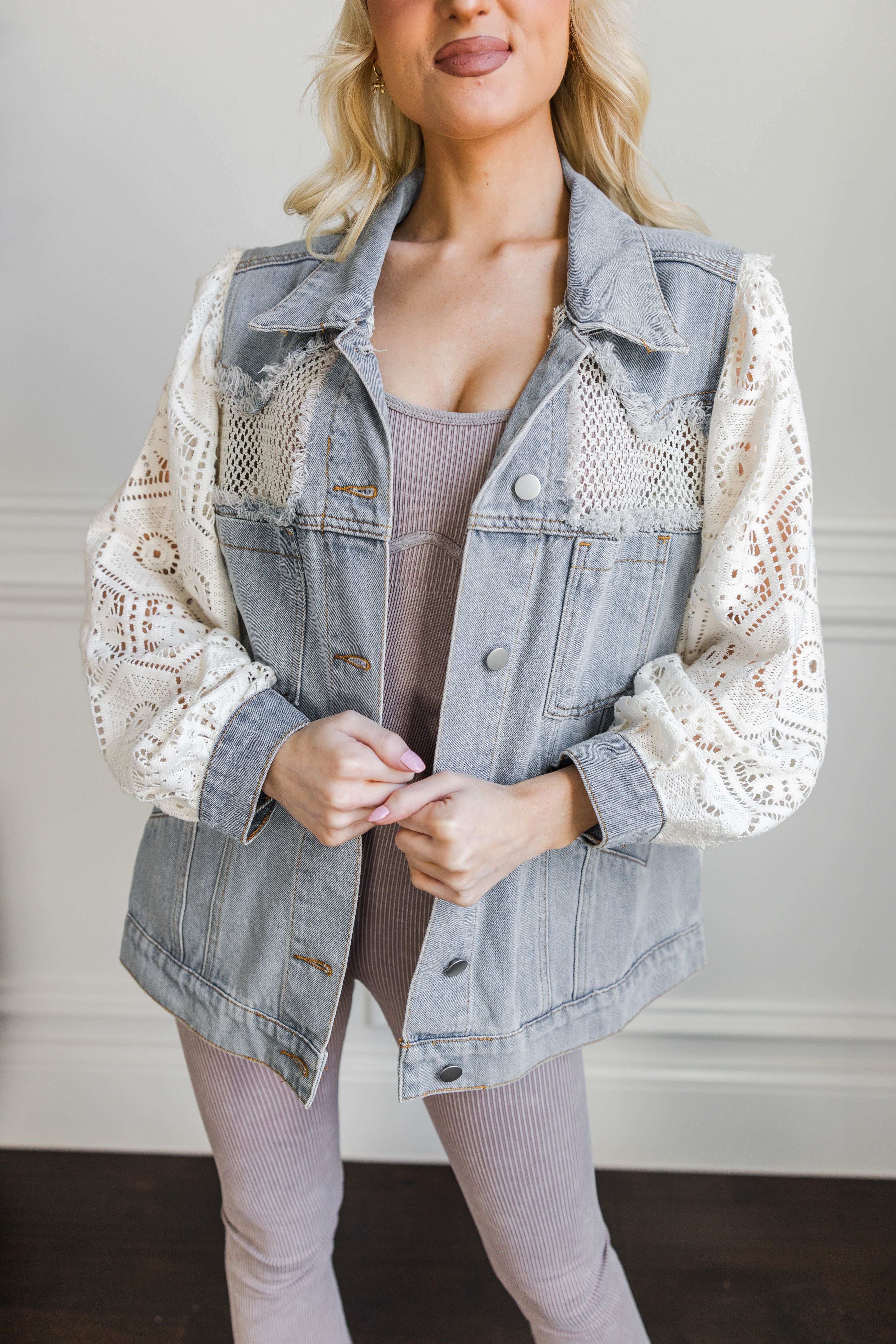 Marlowe Crochet Lace Denim Jacket – Trendy and Tipsy