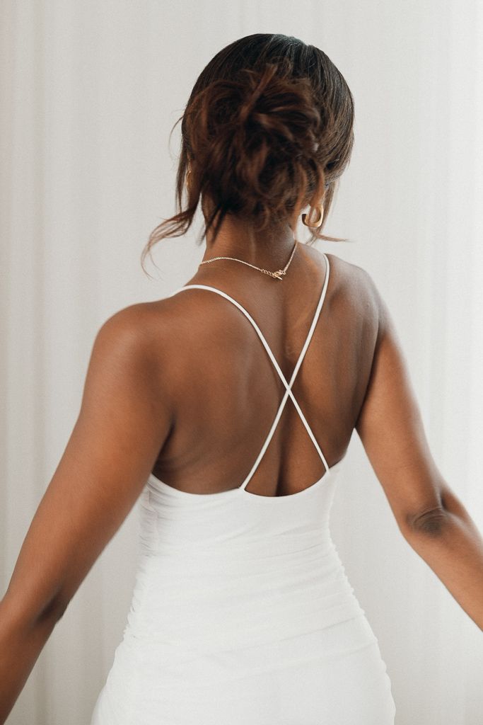 white ruched bum dress White Sleeveless Gold Ring Cut Out Scrunch Butt Dress