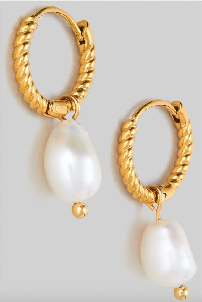 18K Gold Dipped Twist Hoops With Pearl