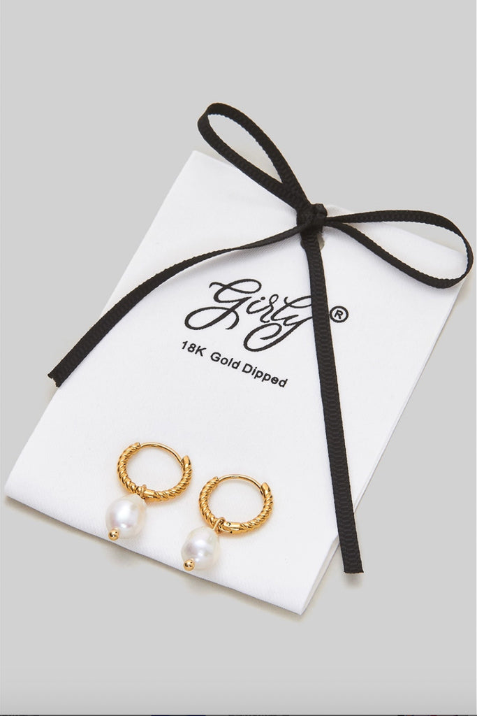 18K Gold Dipped Twist Hoops With Pearl