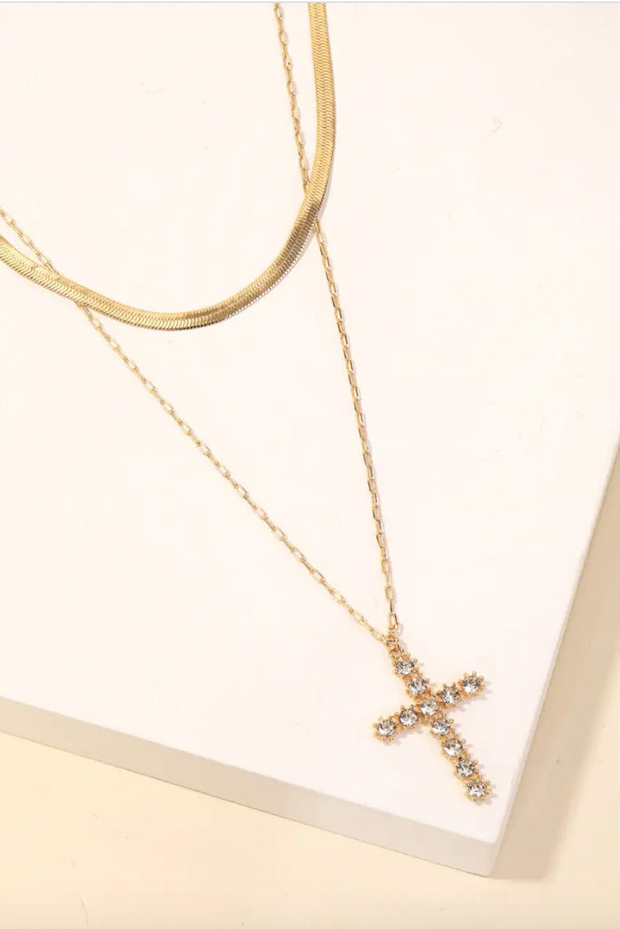 Pre-Order Studded Cross Pendant Layered Chain Necklace