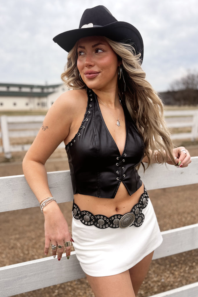 Linnea Faux Leather Bustier Top