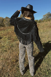 Vintage Cropped Suede Fringe Jacket- Black