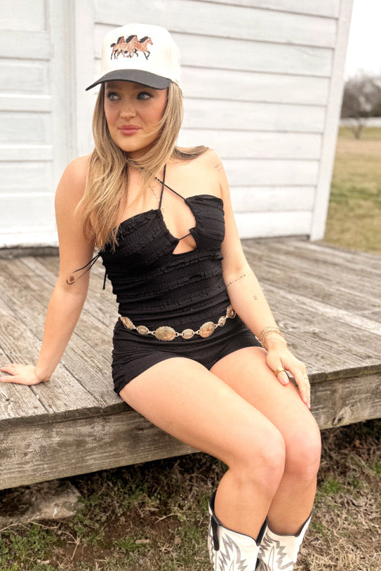 Savannah Lace Romper- Black