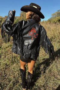 Vintage Rose Fringe Leather Jacket