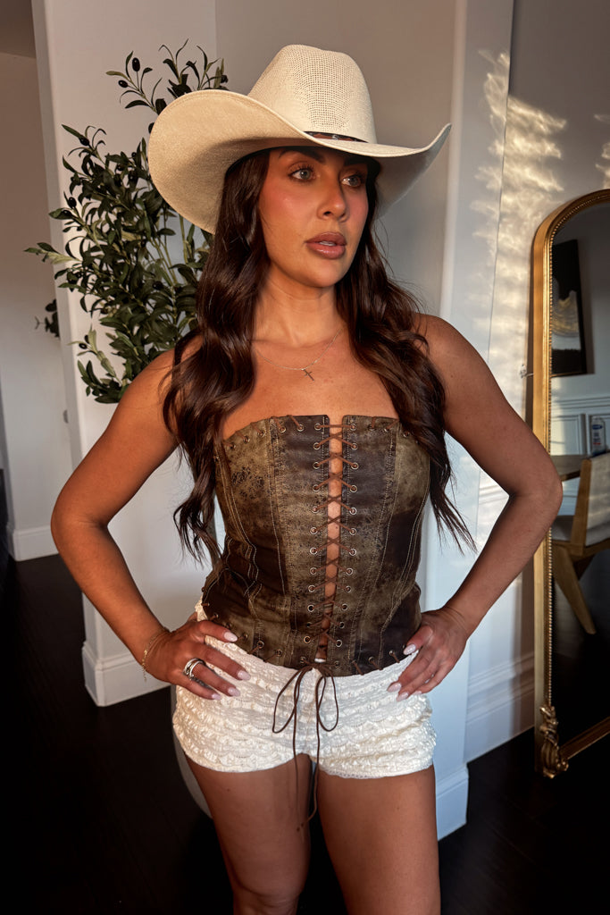 Dakara Distressed Leather Lace-Up Top