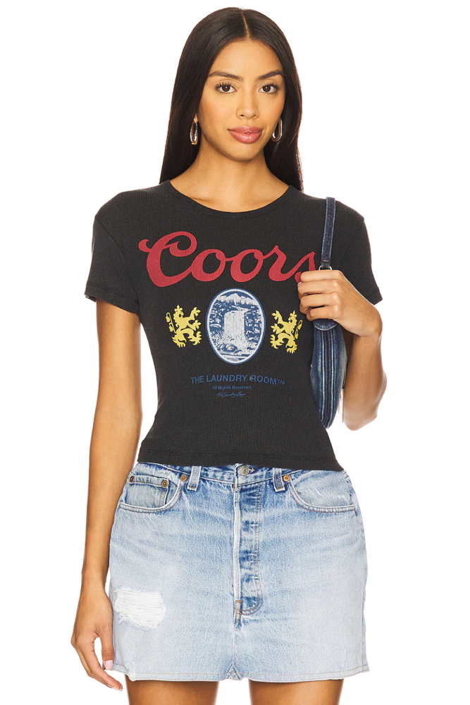 Black baby tee style for women with a Large Coors Logo 