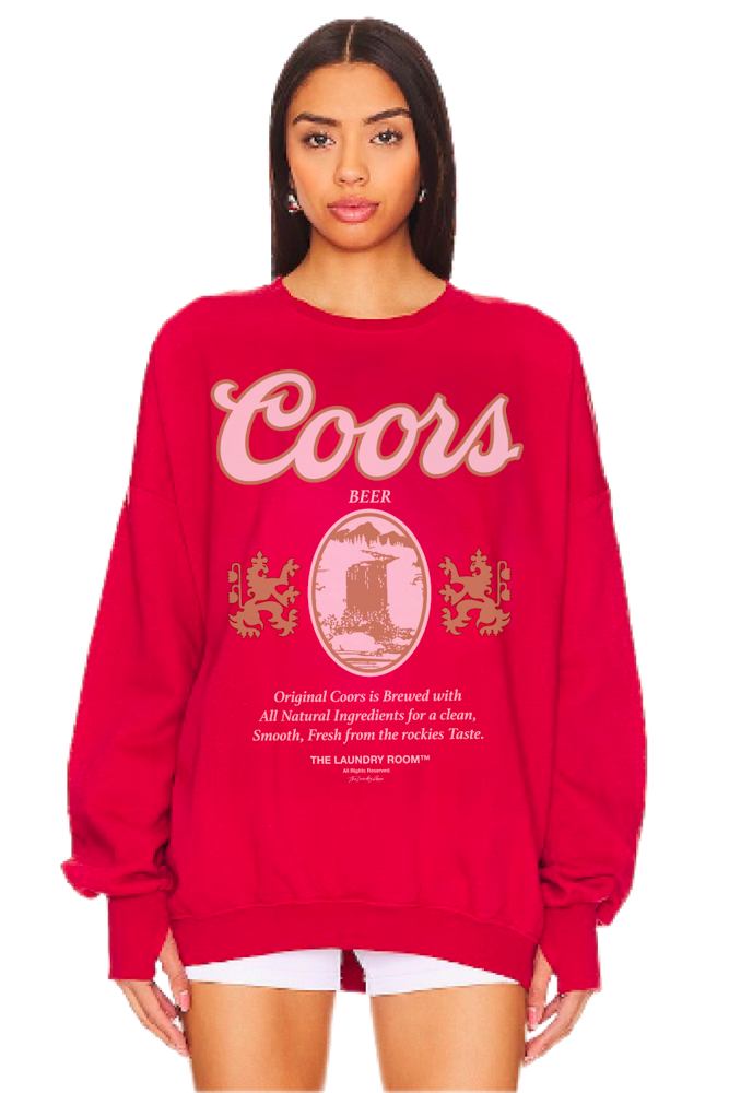 Red Crew neck sweatshirt with a large coors logo