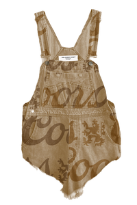 Brown Overall Shorts with a large coors print pattern