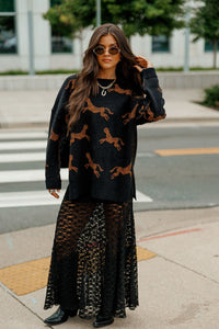 CHEETAH DESIGN KNIT SWEATER: Black