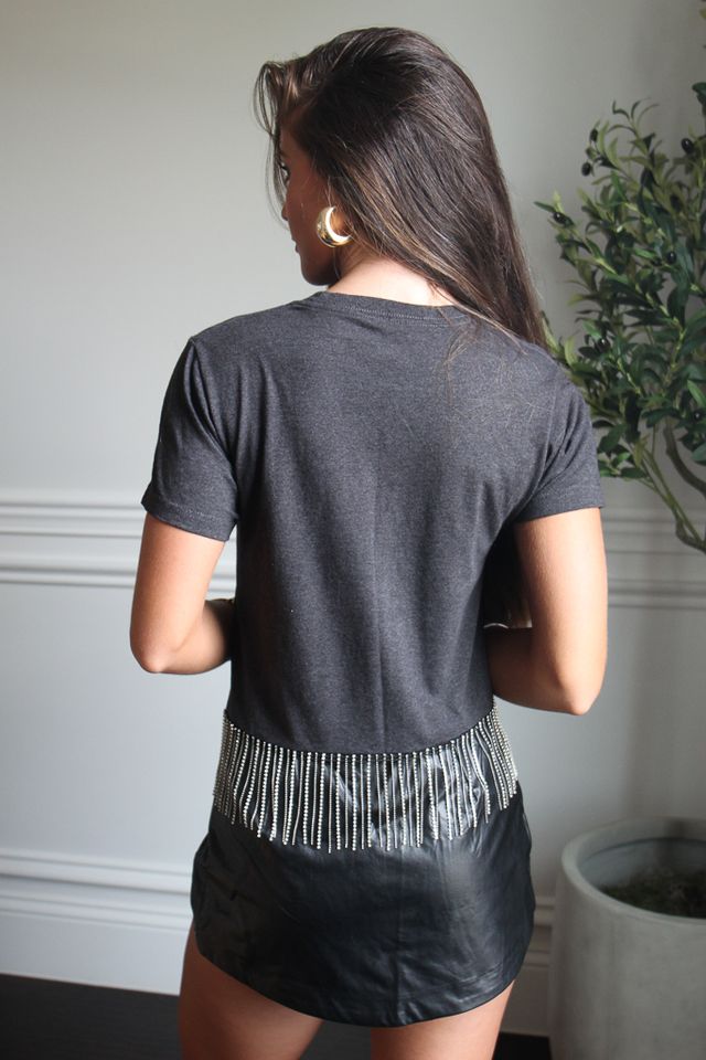 Cropped Rhinestone Fringe Tee