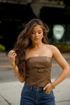 Dakota Buckle Leather Tube top - Brown