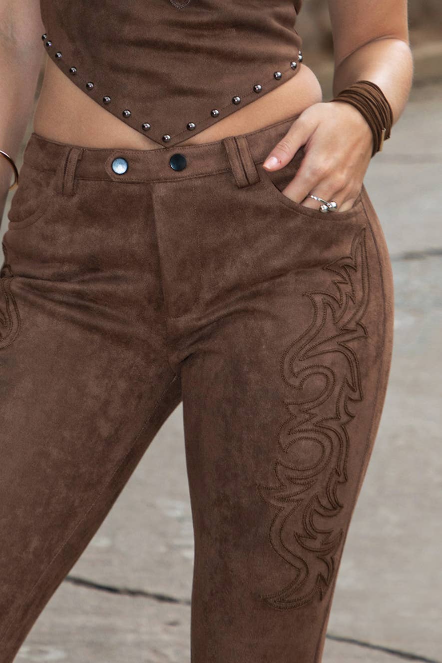 Zahara Suede Western Embossed Pants