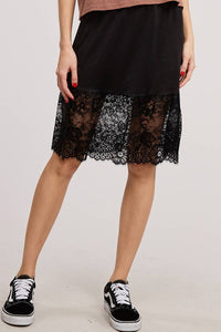 Lace Trim Slip Skirt- Black