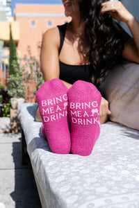 Living Royal - Fuzzy Crew Socks w/ Bottom Grip Phrase - "Bring Me a Drink"
