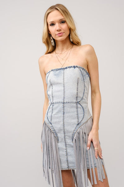 Dakota Fringe Buckle Dress- Denim Trendy and Tipsy Dakota Fringe Buckle Dress- Denim Trendy and Tipsy