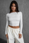 Jolina Boat Neck Long Sleeve Top- Heather Grey