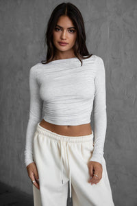 Jolina Boat Neck Long Sleeve Top- Heather Grey