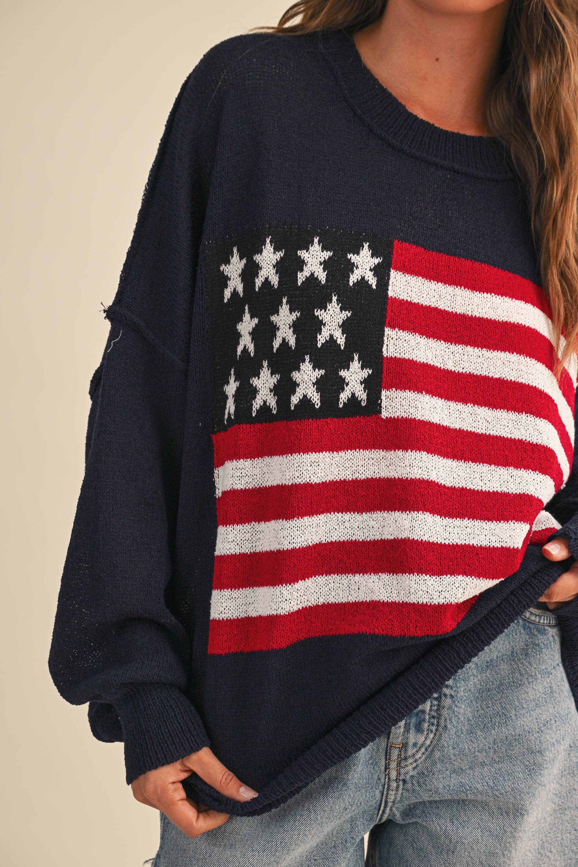 Usa Flag Oversized Sweater- Navy