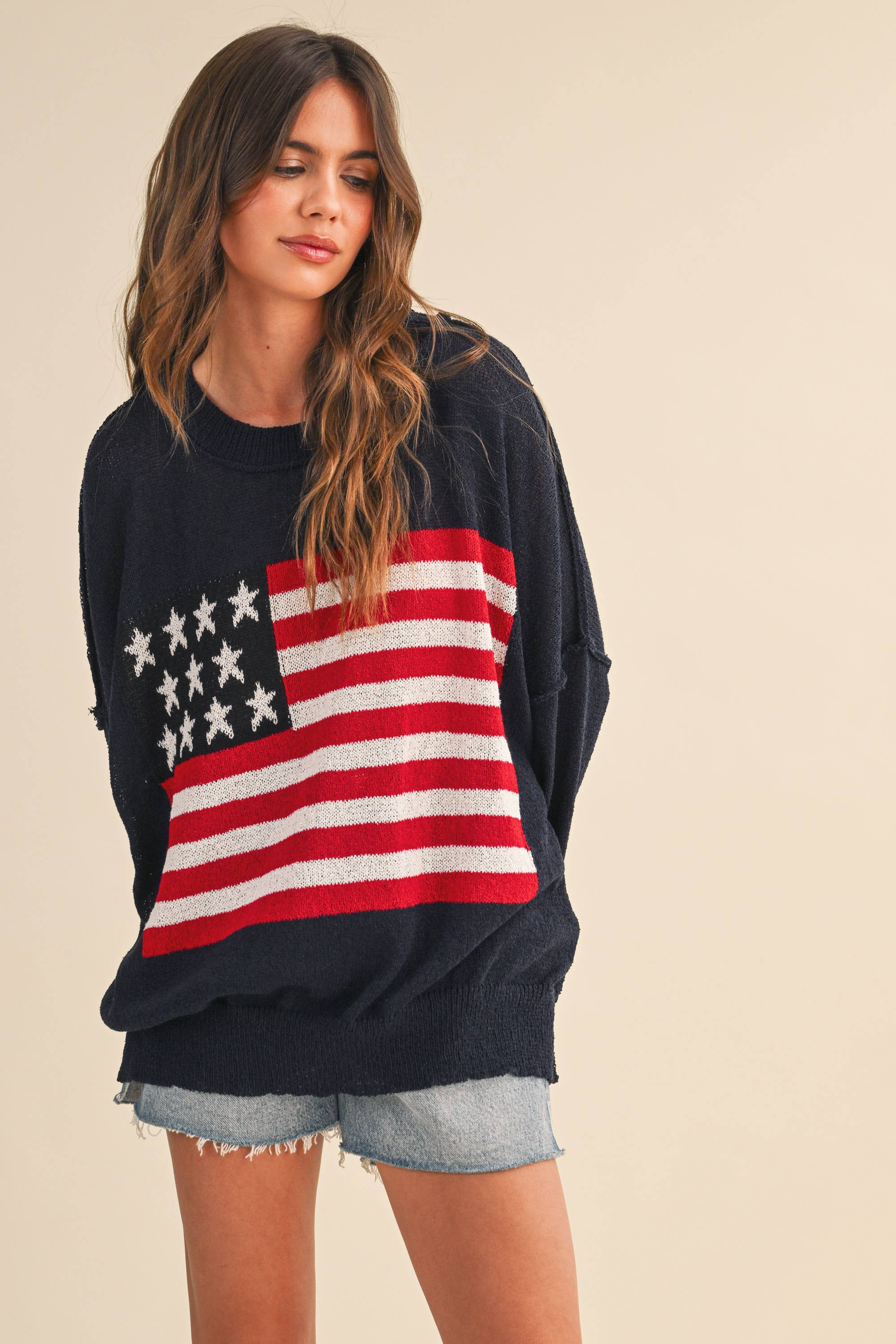 Usa Flag Oversized Sweater- Navy