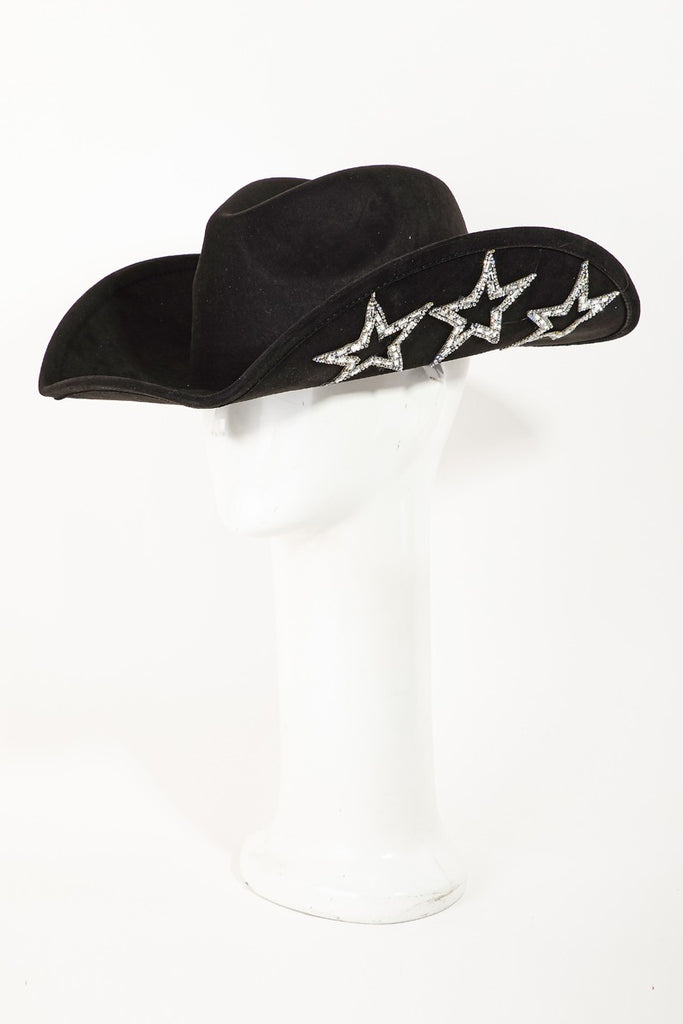 Rhinestone Star Cowboy Hat - Black , Women's