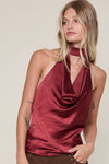 Lux Merlot Cowl Neck Top