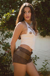 Maisie Western Corset Halter Top: Oatmeal
