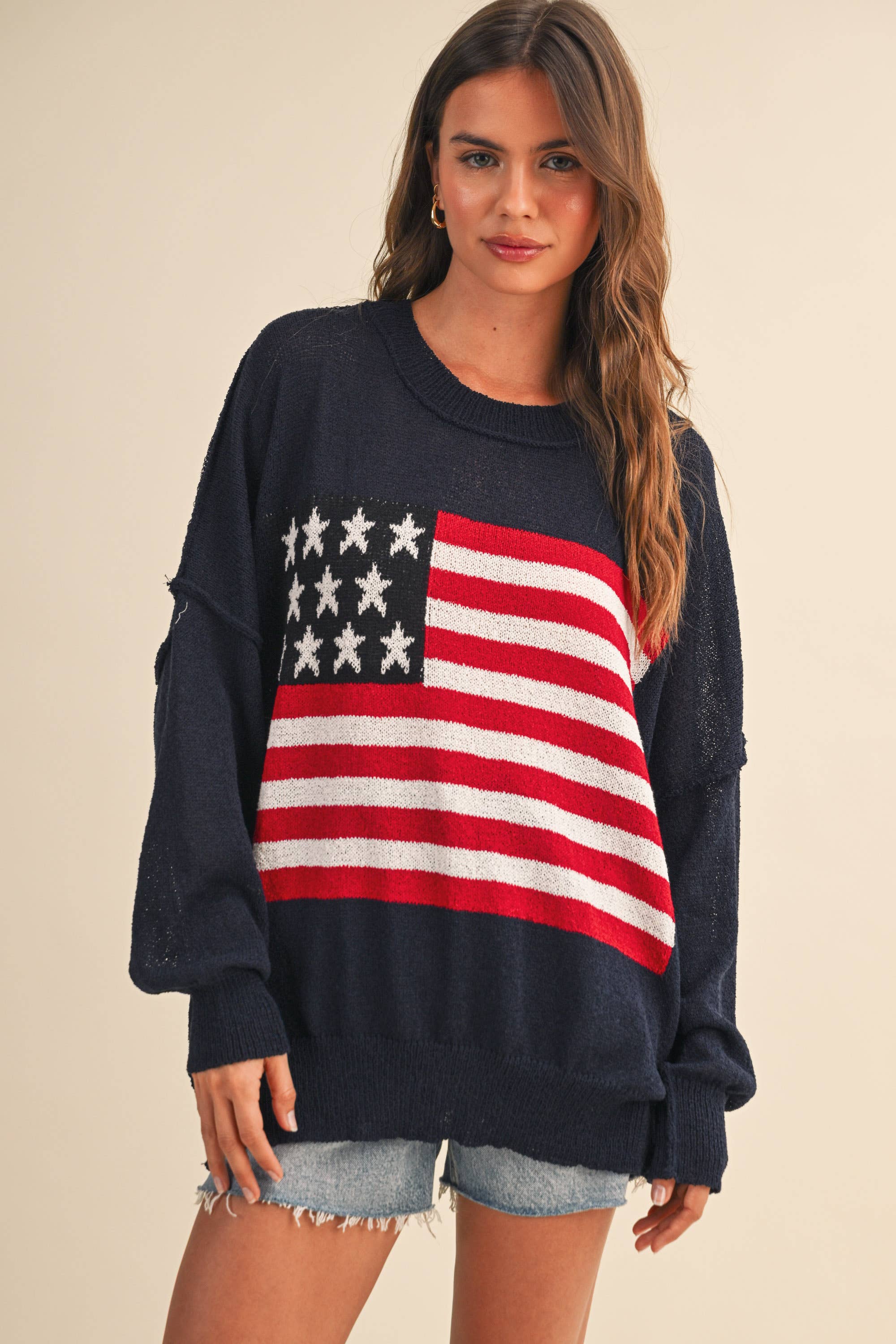 Usa Flag Oversized Sweater- Navy