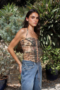 Camolette Lace Up Halter Corset Top
