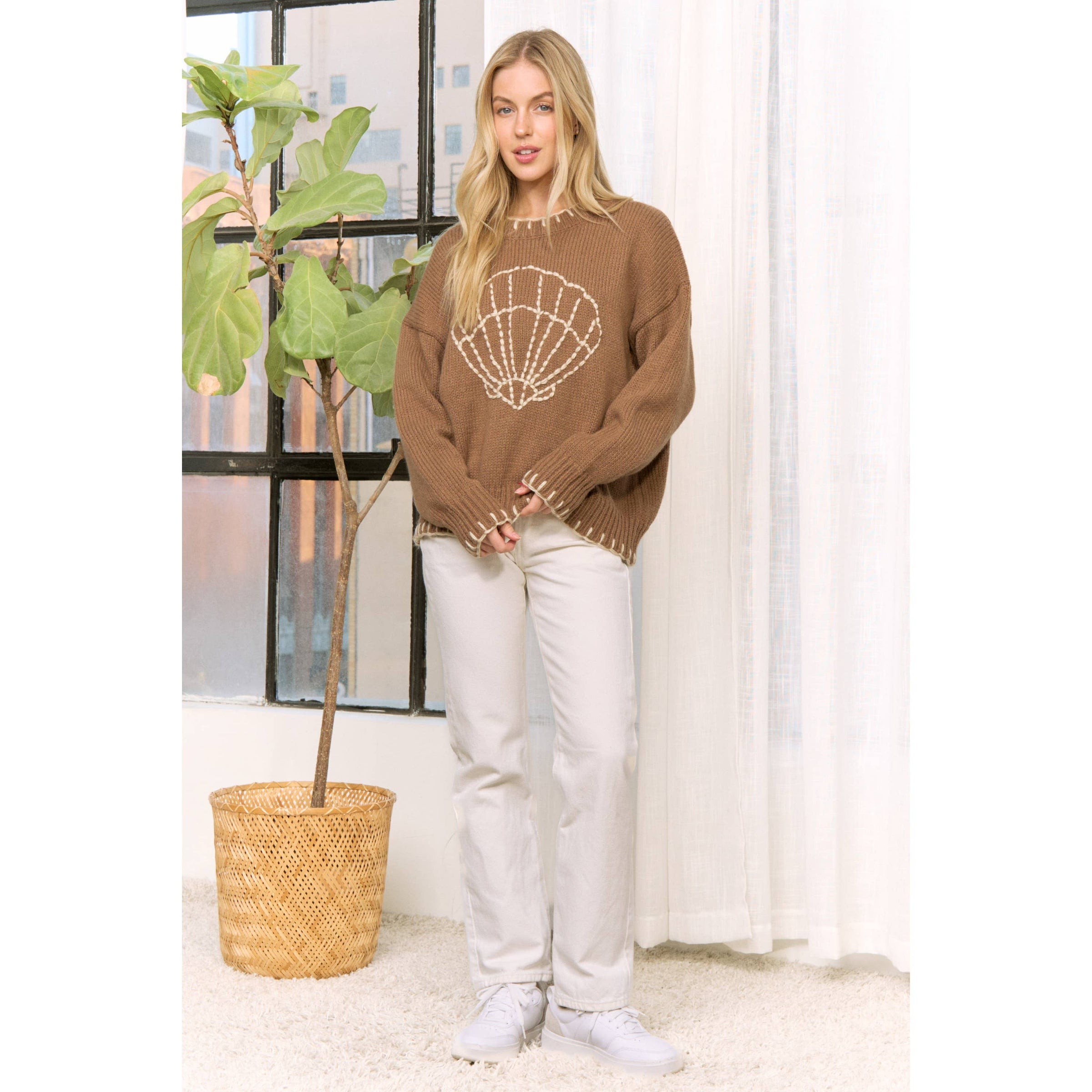 Coastal Shell Sweater-Brown