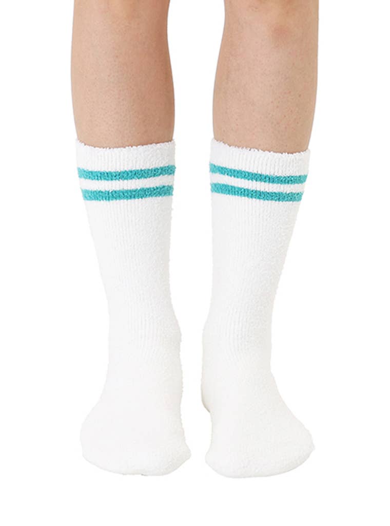 Living Royal - Fuzzy Crew Socks w/ Bottom Grip Phrase - "Tini Time" - White