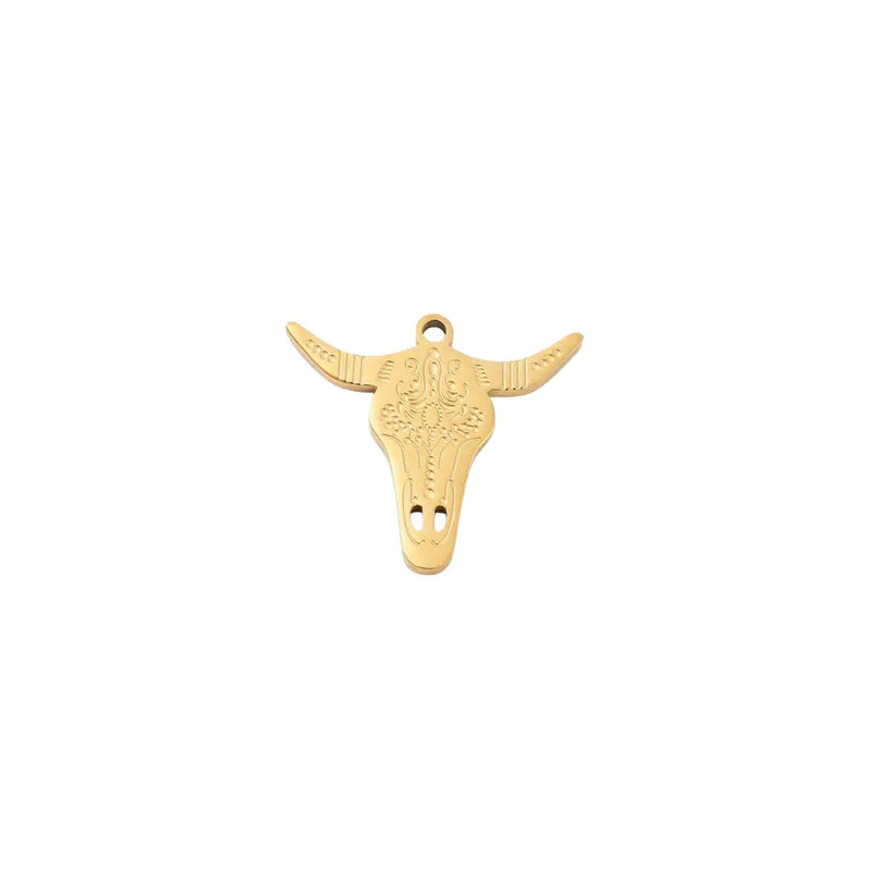 Gold Rodeo Engraved Longhorn Charm