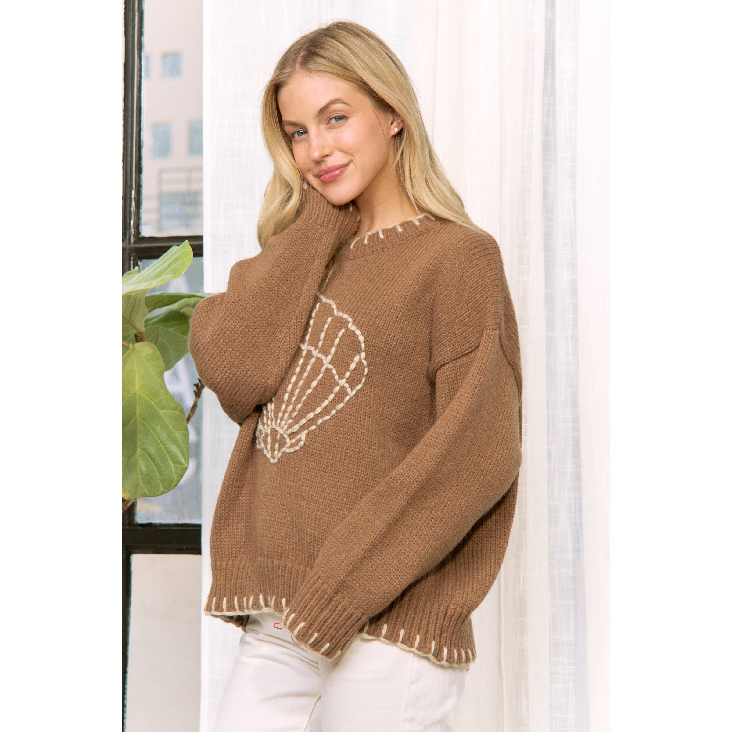Coastal Shell Sweater-Brown