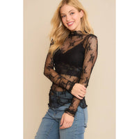 Grace Long Sleeve Mesh Top- Black