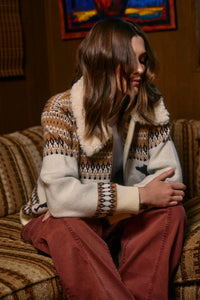Wild Mustang Jacquard Zip Sweater