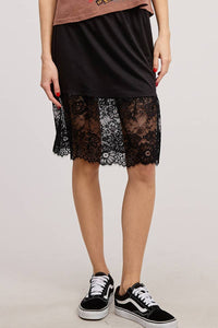 Lace Trim Slip Skirt- Black
