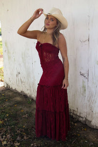 Savannah Lace Maxi Skirt- Merlot