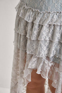 Lace Ruffle Tiered High-Low Maxi Skirt