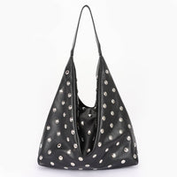 Studded Faux Leather Hobo Bag