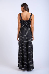 Rustic Charm Maxi Dress- Black Polka Dot
