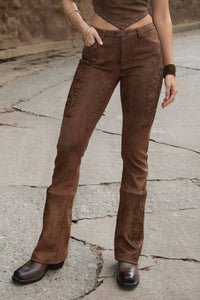 Zahara Suede Western Embossed Pants
