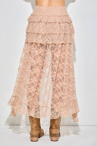 Lace Ruffle Tiered High-Low Maxi Skirt